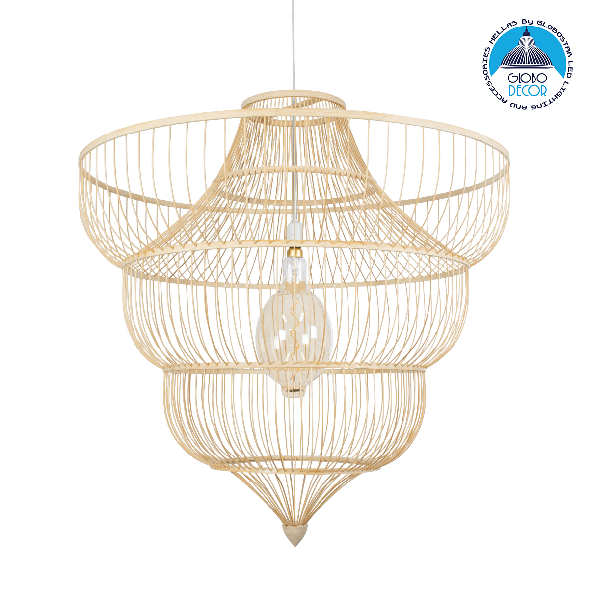 01781_1 GLOBOSTAR® HIBISCUS 01781 Boho Κρεμαστό Φωτιστικό Οροφής με Ντουί 1 x E27 AC 220-240V IP20 - Μπεζ - Μ100 x Π100 x Υ100cm - Image 1