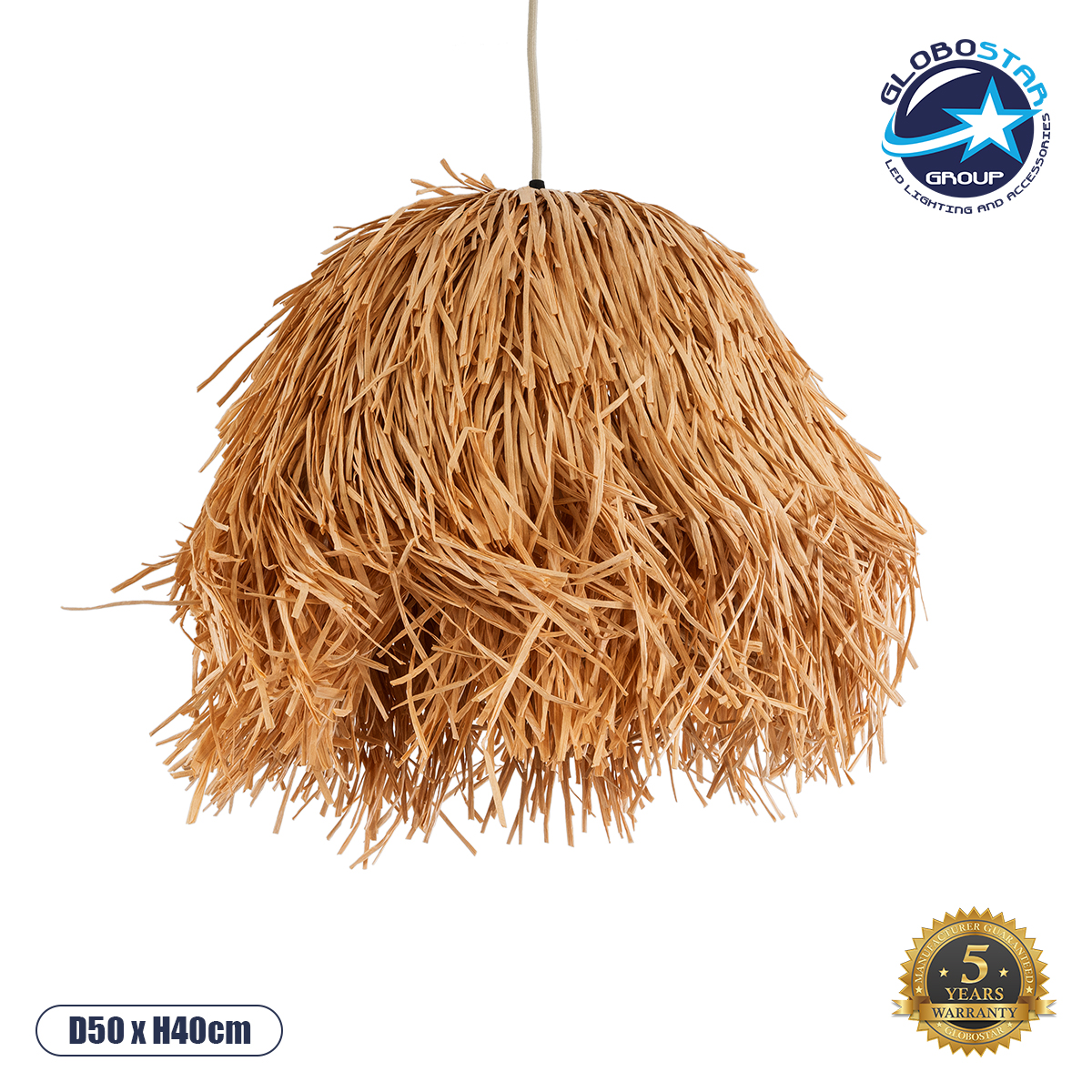 02154_1 GLOBOSTAR® GUADELOUPE 02154 Boho Κρεμαστό Φωτιστικό Οροφής με Ντουί 1 x E27 AC 220-240V IP20 - Μπεζ - Μ50 x Π50 x Υ40cm - Image 1