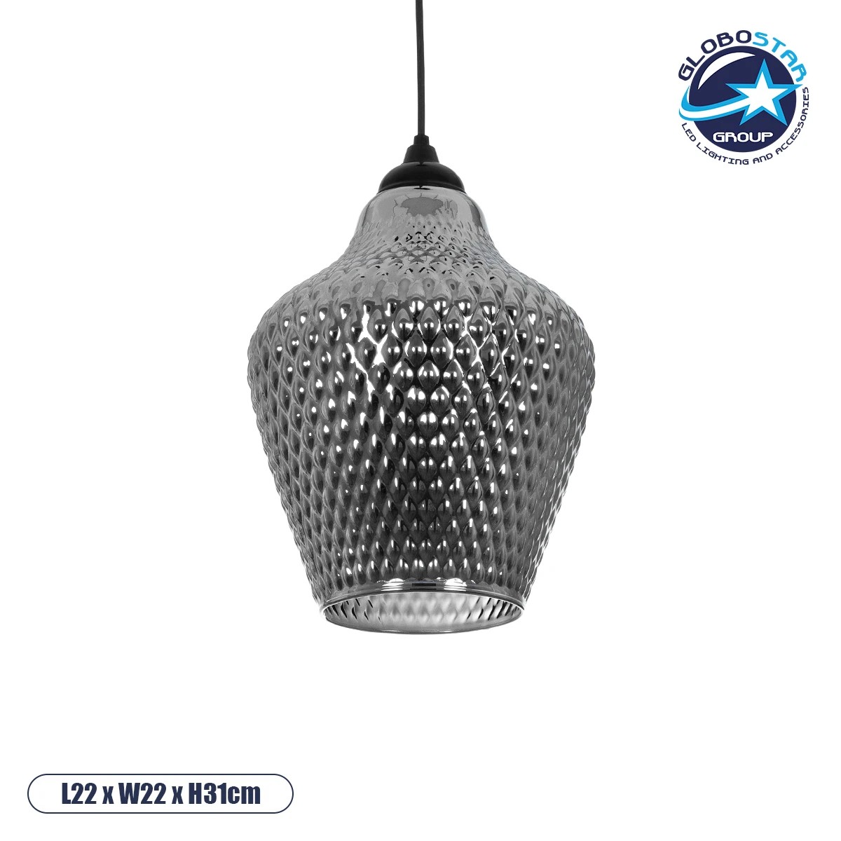 206_0024_1 GLOBOSTAR® SKLO 206-0024 Μοντέρνο Κρεμαστό Φωτιστικό Οροφής με Ντουί 1 x E27 AC 220-240V IP20 - Μαύρο Φιμέ - Μ22 x Π22 x Υ31cm - Image 1