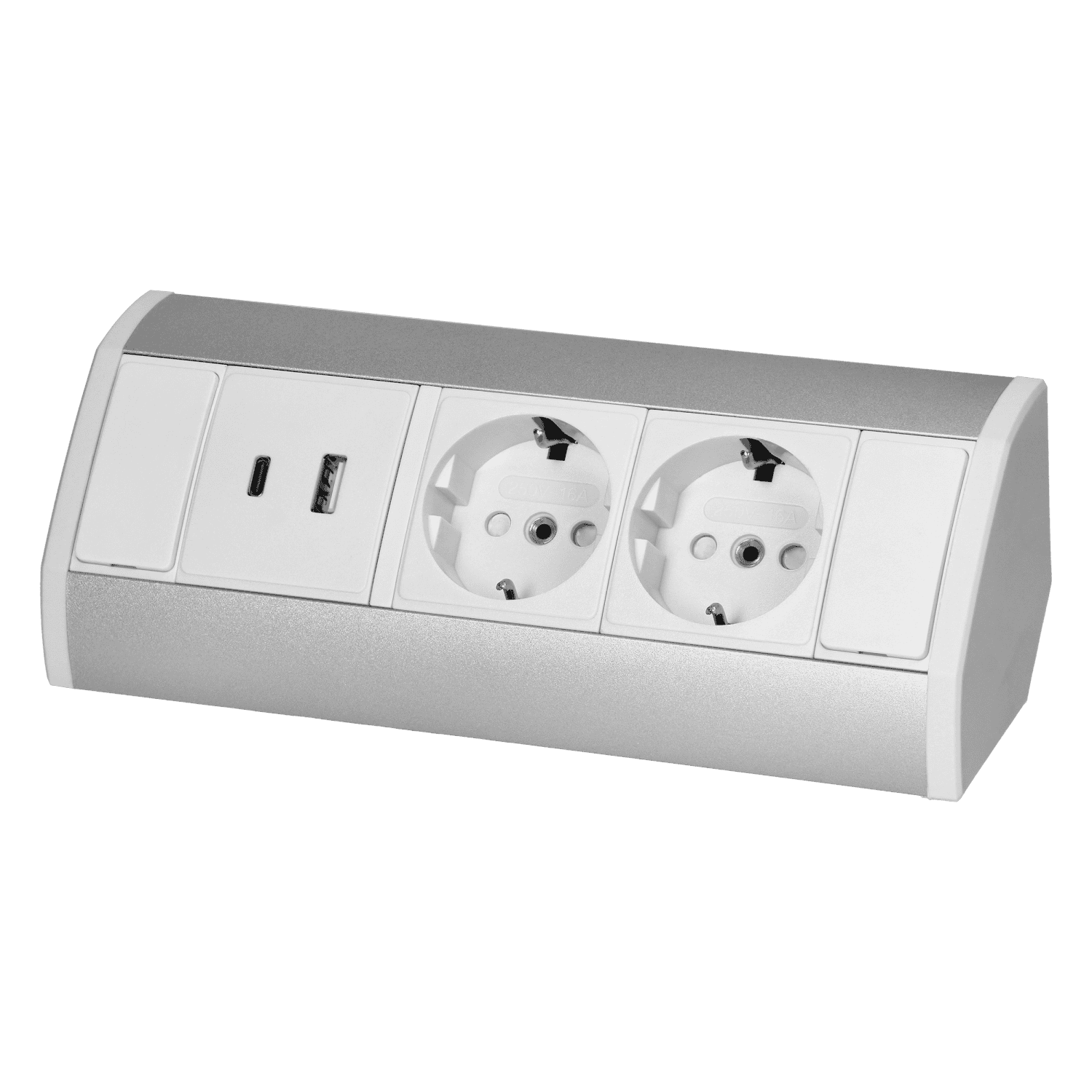 28436 Redpoint 9039W-G ΛΕΥΚΟ/ΑΣΗΜΙ ΠΟΛΥΠΡΙΖΟ ΓΩΝΙΑΚΟ ΜΕ 2 ΣΟΥΚΟ + 2USB (A+C)+ 0,6m ΚΑΛΩΔΙΟ ORNO - Image 1