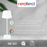 Redpoint ΛΕΥΚΟ ΠΟΡΤΑΤΙΦ ΕΠΙΤΡΑΠΕΖΙΟ ΕΠΑΝΑΦΟΡΤΙΖΟΜΕΝΟ 3.600mAh 4W RGB+3CCT  DIMMABLE (κατασκευή Κίνα) - Image 3