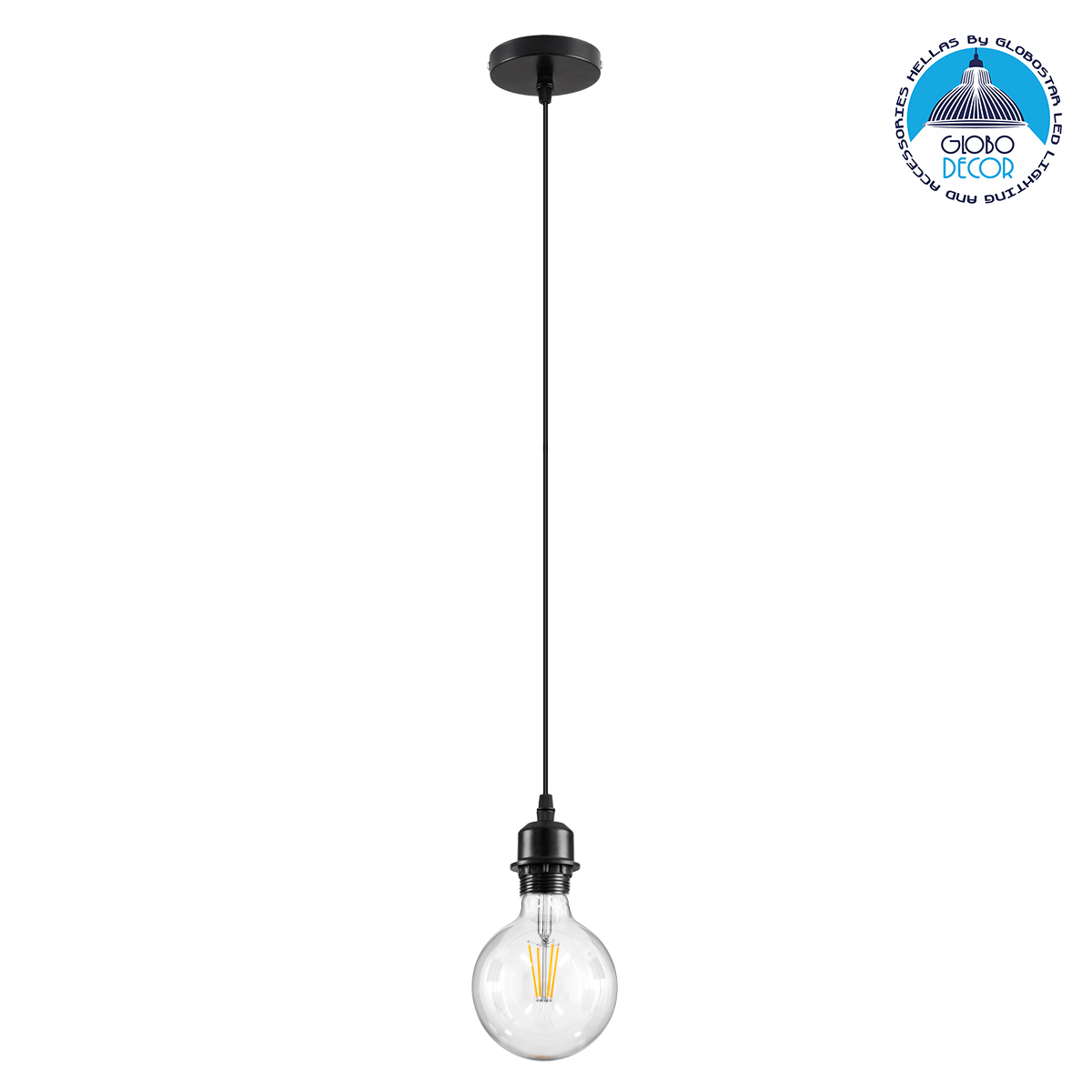 36218_1 GLOBOSTAR® HANNA 36218 Μοντέρνο Φωτιστικό Οροφής με Ντουί 1 x E27 AC 220-240V IP20 - Μαύρο - Μ4 x Π4 x Υ110cm - Image 1