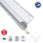 GLOBOSTAR® ALP-PLASTERIN GYPSO 70836-3M Χωνευτό Προφίλ Αλουμινίου Ειδικό για Εσωτερική Γωνία Γυψοσανίδας με Λευκό Γαλακτερό Πατητό Κάλυμμα για Ταινίες LED IP20 - Ασημί & Λευκό - Μ300 x Π3.1 x Υ1.3cm - Πακέτο 5 Τεμαχίων
