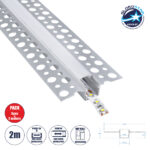GLOBOSTAR® ALP-PLASTERIN GYPSO 70838-2M Χωνευτό Προφίλ Αλουμινίου Ειδικό για Γυψοσανίδα με Λευκό Γαλακτερό Πατητό Κάλυμμα για Ταινίες LED IP20 - Ασημί & Λευκό - Μ200 x Π5.6 x Υ1.5cm - Πακέτο 5 Τεμαχίων