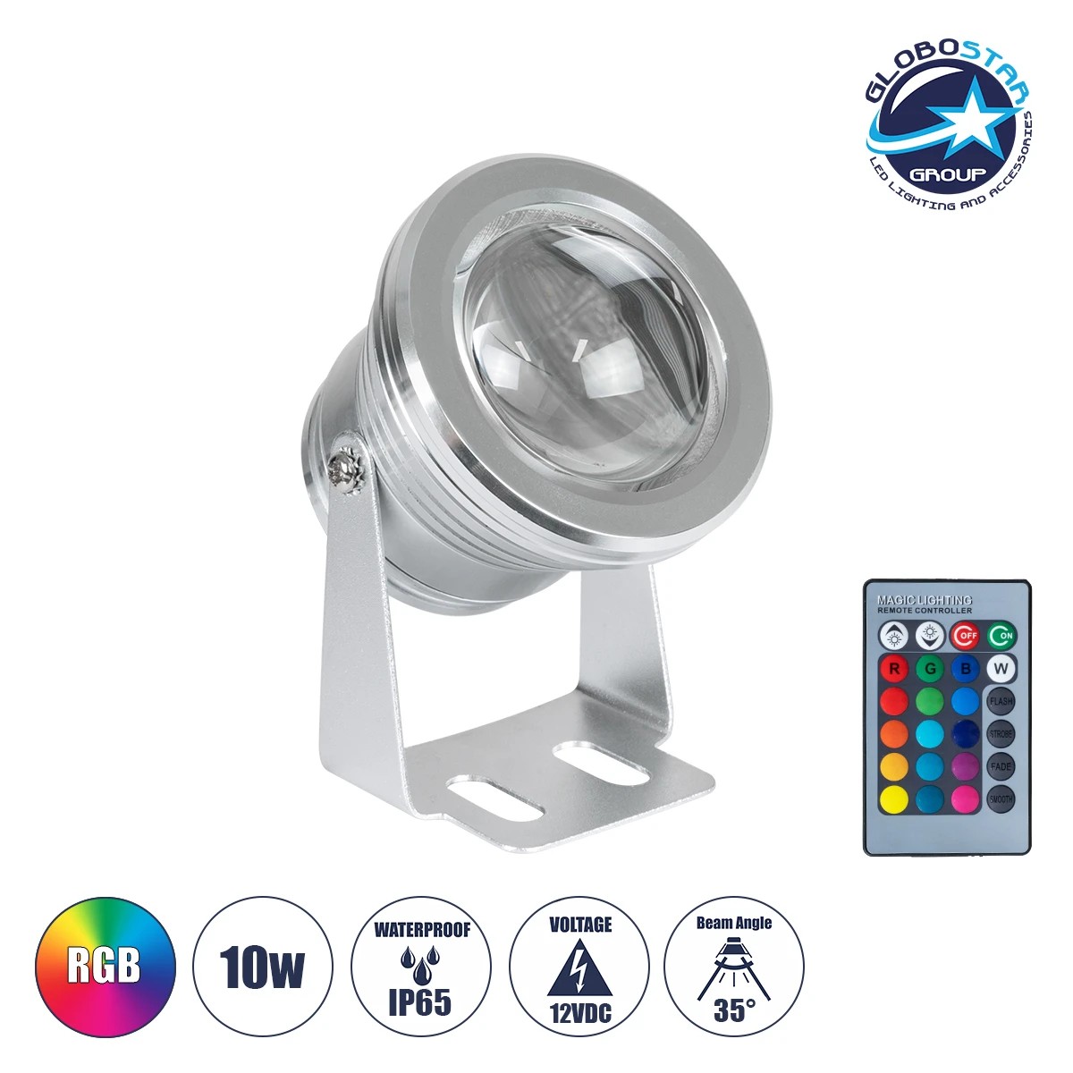 75592_01 GLOBOSTAR® EDEM 75592 Φωτιστικό Σποτ για Φυτά - Δέντρα με IR Ασύρματο Χειριστήριο LED 10W 500lm 35° DC 12V Αδιάβροχο IP65 Πολύχρωμο RGB Dimmable - Bridgelux COB Chip - Νίκελ Βούρτσας - Μ7 x Π10.5 x Υ8.5cm - 2 Χρόνια Εγγύηση - Image 1