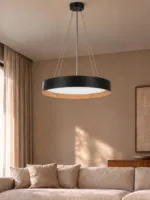 kelvo® RONDO KLV-101-0587 Κρεμαστό Φωτιστικό Οροφής LED 36W 3600lm 120° AC 220-240V IP20 Ρυθμιζόμενο Λευκό CCT με Διακόπτη στο Driver 2700K/4500K/6000K Triac Dimmable - Lumileds SMD Chip & ENEC/TÜV Driver - Μαύρο Ματ & Εφέ Ξύλου - Μ50 x Π50 x Υ7cm - 5 Χρόνια Εγγύηση - Image 2